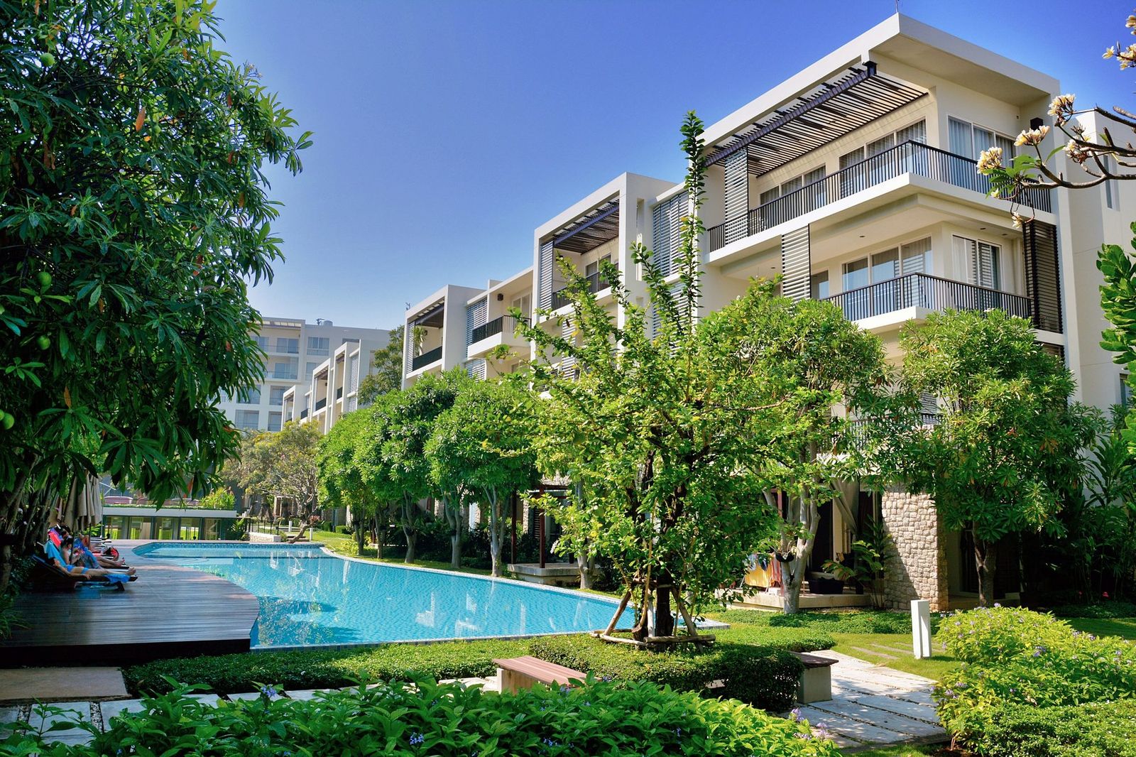 Apartment community with a pool